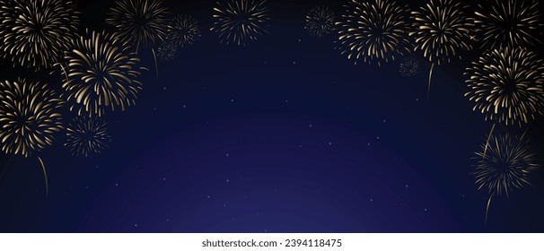 Vector fireworks in Night Starry Sky Background Template New Year Holiday and Celebration Banner Design. Gold Bright Fireworks Fireworks Show. Fireworks Frame Cultural Celebrate Backdrop Billboard