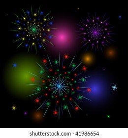 Vector fireworks on black