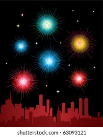 vector fireworks over a city