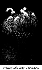 Vector Fireworks with reflection on lake