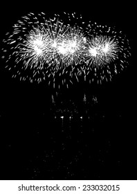 Vector Fireworks with reflection on lake