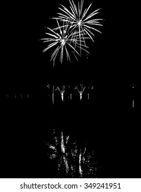 Vector Fireworks with reflection on lake