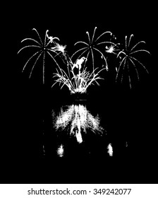 Vector Fireworks with reflection on lake