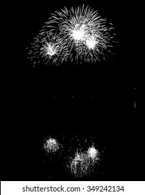 Vector Fireworks with reflection on lake