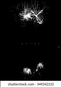 Vector Fireworks with reflection on lake
