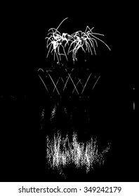 Vector Fireworks with reflection on lake