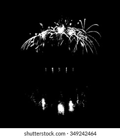 Vector Fireworks with reflection on lake