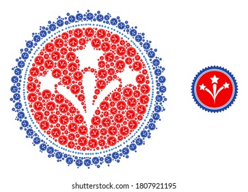 Vector fireworks seal stamp collage is constructed from scattered recursive fireworks seal stamp icons. Recursive mosaic from fireworks seal stamp.