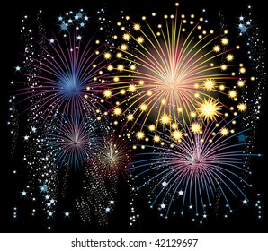 Vector fireworks in the sky
