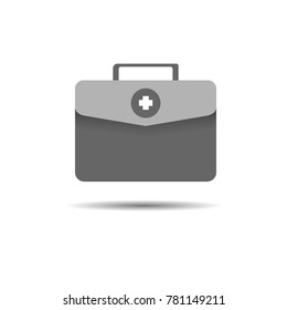Vector of first aid kit icon isolated on white. Doctors bag with cross. Medical suitcase symbol.