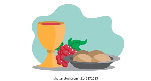 vector of first communion, chalice, bread and wine which is good and suitable for the design of greeting cards and invitations for first communion in the sacrament of catholics

