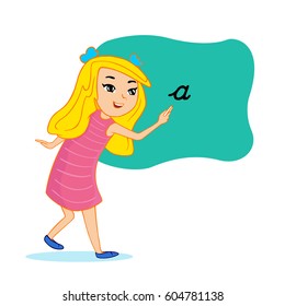 Vector of first reading and writing, girl, primary school