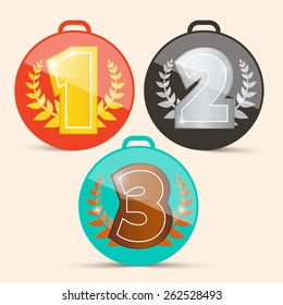 Vector First Second and Third Place Retro Medals Set
