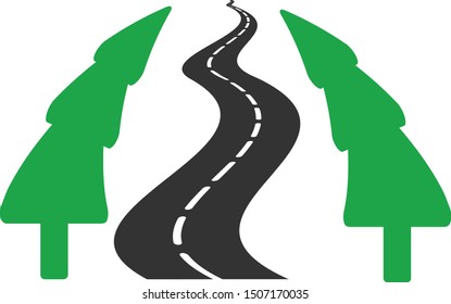 Vector fir-tree alley road flat icon. Vector pictogram style is a flat symbol fir-tree alley road icon on a white background.