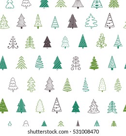 Vector fir-tree seamless pattern. Background with christmas trees. Green xmas tree pattern