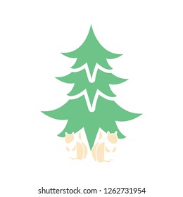 vector of fir-tree with two orange squirrels 
