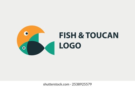 Vector Peces Pájaro Logo Plantilla, Icono Simple, Ilustración, Emblema, Identidad, Marca, Símbolo. Esponjoso