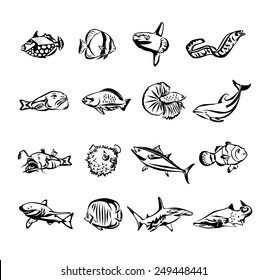 Vector fish black icon set