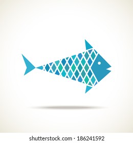 Vector fish. Blue icon. Original decorative illustration for print, web