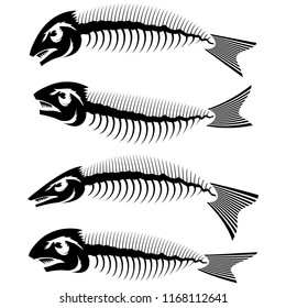 Vector Fish Bone Skeleton Set Symbol Isolated on White Background. Sea Fishes Icons.