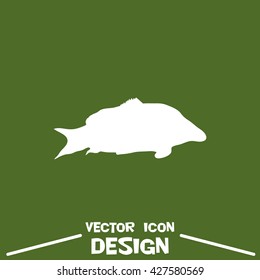 Vector fish carp icon on green background. Fish icon EPS. Fish symbol JPG.
