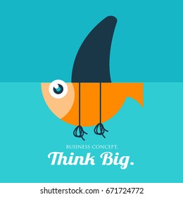 Vector a Fish cartoon want to be shark, Think big business concept.