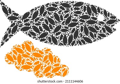 Mosaico de caviar de pescado vectorial. El collage de caviar de pescado se compone de elementos de caviar de autopescado. Collage fractal del icono del caviar de pescado.