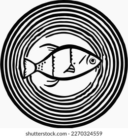Vector de un pez en el círculo para usar como icono Volgo o estampado de camisetas