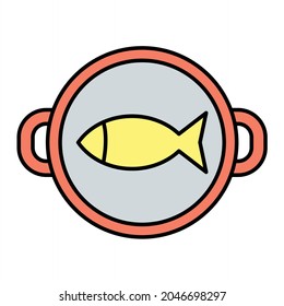 Diseño del icono de contorno relleno de cocina de peces vectores
