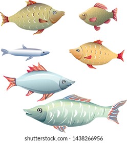Vector, fish, crucian carp, in the lake, pike, roach