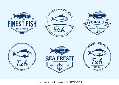 Vector fish design elements, label and icons.