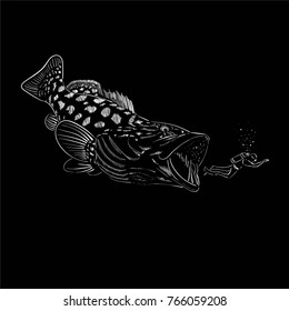 The vector fish and diver for T shirt design or hunting or dive club.