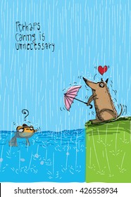vector fish and dog in rainy day