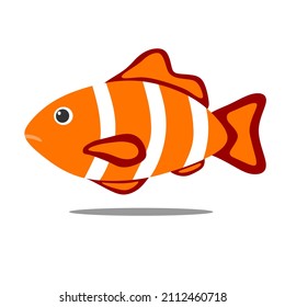 Vector fish flaticon with red orange color with white stripes pattern, living in the waters. Best for property animal decoration images