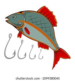 Vector Fish and Hook Logo Isolated on White Background.