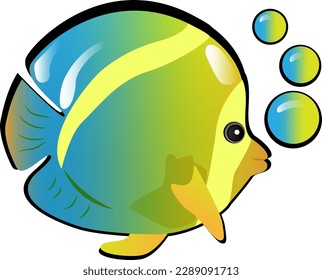 Vector Fish Icon. Colorful Sea Life Icon. Cute Underwater Cartoon. Wildlife Drowing.