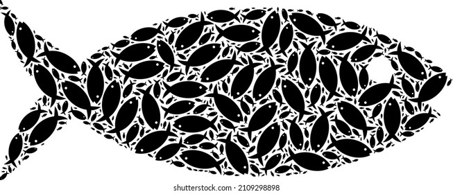 Vector fish icon composition. Fish collage is composed from random recursive fish items. Recursive composition from fish icon.