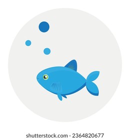 Vector fish icon. Vector flat illustration. Suitable for animation, using in web, apps, books, education projects. No transparency, solid colors only. Svg, lottie without bags. svg