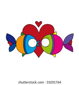 vector fish kissing each other