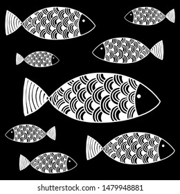 vector fish line and drawing for printing 