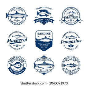 Vector fish logo and fish illustrations for fisheries, seafood markets, packaging and advertising