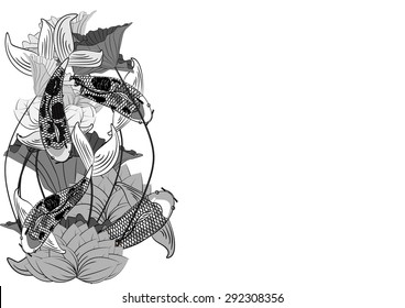 Vector fish and lotus flowers for the background