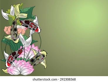 Vector fish and lotus flowers for the background