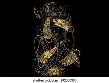 Vector fish and lotus flowers for the background