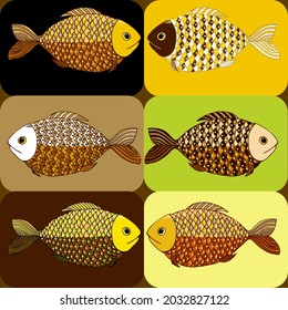 Vector fish with multi-colored scales. Delicious fish. For printing on fabric.