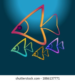 Vector Fish On 3D Logo Illustration