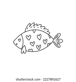 Vector fish on white background. Doodle style.