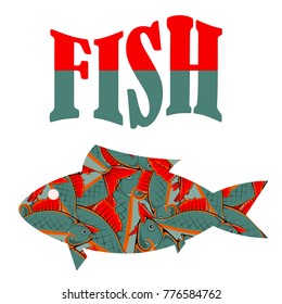 Vector Fish Pattern Text Isolated on White Background