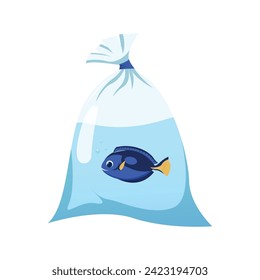 Pescado vectorial en una bolsa de plástico con agua, pescado exótico, pescado acuario en una bolsa