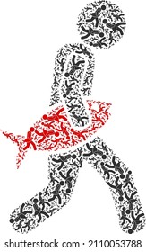 Vector fish robber icon composition. Fish robber collage is designed of randomized recursive fish robber pictograms. Recursive composition of fish robber icon.